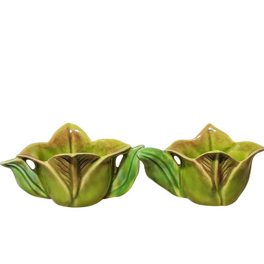 Vintage Ceramic Leaf Shaped tealight candle holders succulents vase home floral